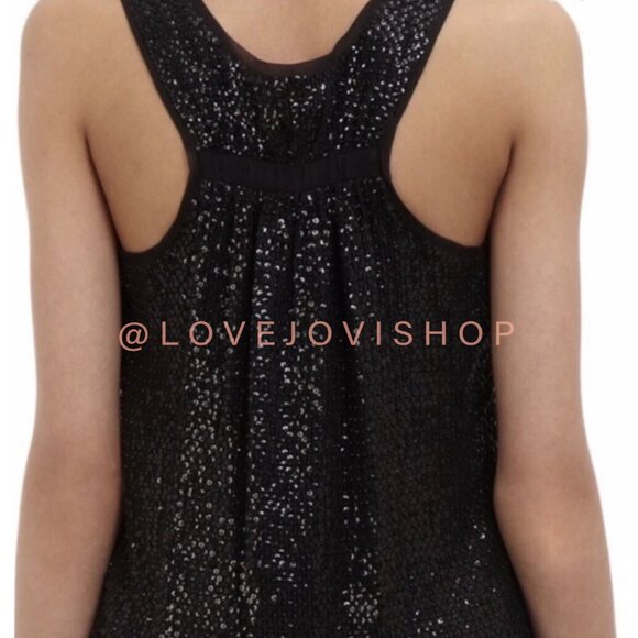 NYE Glam | Diane Von Furtenberg Black Sequin Beaded Top Racer Back Layered Mesh - Picture 2 of 13